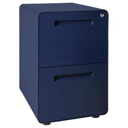 Laura Davidson Furniture Stockpile 2 Drawer Mobile File Cabinet with Lock - Under Desk Metal Filing Cabinet, Legal/Letter File Folders, Wheels and Stationary Feet, Pre-Assembled, Navy Blue