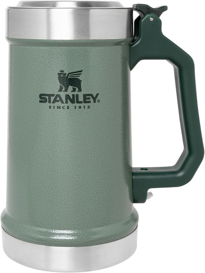 STANLEY Classic Beer Stein - 24 oz Insulated Stainless Steel Mug with Flip Up Lid & Built-In Opener | Hammertone Green