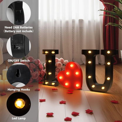 Black I LOVE U LED Marquee Sign Light Up Letters, LED Light Up Letters, Warm White Letter Lights for Wedding Proposal Decoration, I LOVE U Marquee Romantic Decorative Letter Signs, Battery Operated