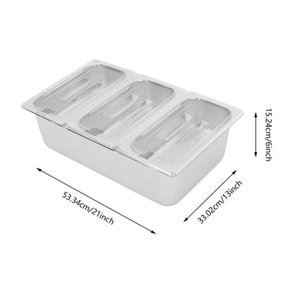 Wawuwao Chilled Condiment Server with Lid, 3-Compartment Stainless Steel Chilled Serving Tray with Lids, Commercial Food Storage Containers for Buffet Restaurant Home, 2 Types of Lids (3-Pan)