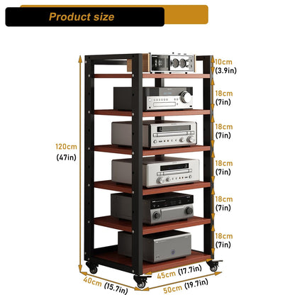XEOKXOIT 6 Tier AV Media Stand, 47in Audio Rack Tower Stereo Components Cabinet, Home Theatre CD Record Player Stereo Receiver Equipment Rack with Adjustable Wood Shelves, Load 400lbs (Teak Brown)
