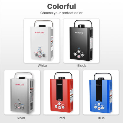 GASLAND BE158B 6L Portable Water Heater Camping | Digital Display & Multi-Protection |1.58 GPM Propane Tankless Hot Water Heater for Outdoor & Mobile Use, Black