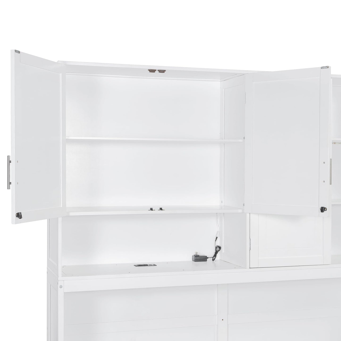 Ball & Cast Twin Size Murphy Bed,Foldable Wall Bed with Top Cabinet,Storage Shelves,Hidden Cabinet Bed Frame with Led Light and USB Port for Bedroom,Guest Room,Space Saving,No Box Spring Needed,White