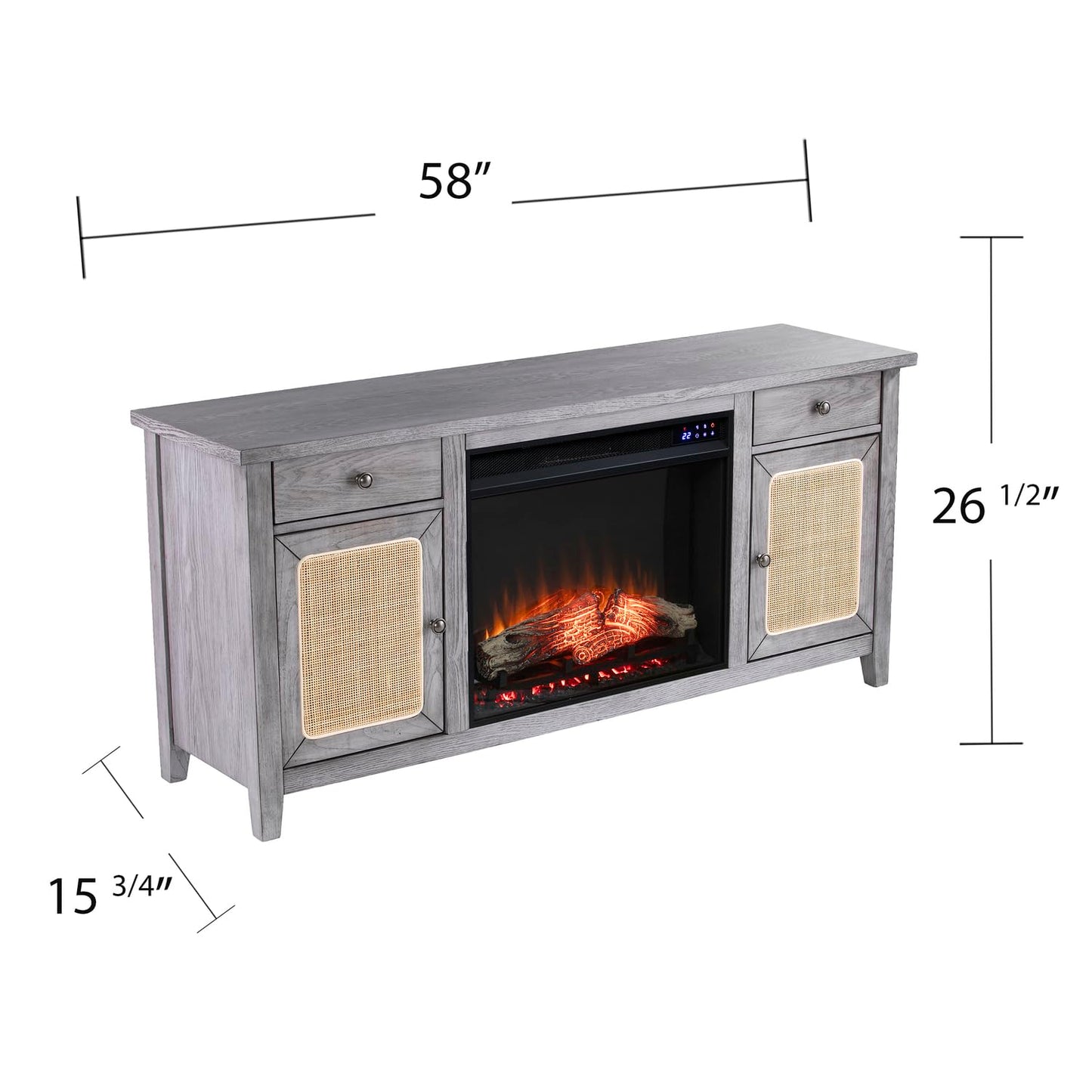 SEI Furniture Edderton Electric Fireplace TV Stand with Storage for TVs up to 56 Inches, Color Changing LED Flame, Gray