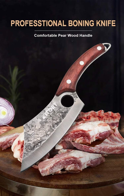 Japan Knives Viking Knife Meat Cleaver, Hand Forged Chef Butcher Full Tang Boning Knife for Outdoor Cooking