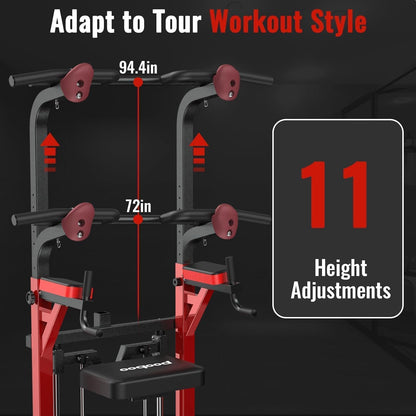 Power Tower Dip Station Pull Up Bar for Fitness Home Gym Workout,450 Pounds Multi-Function Adjustable Height Fitness Strength Training Exercise Equipment