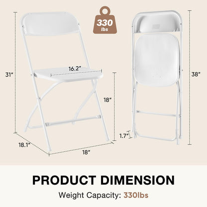 DUMOS Folding Chairs Sets of 20, 330lbs Capacity Plastic Stackable Home Office Chair, Portable Fold Up for Indoor Outdoor, Patio, Camping, Garden, Party, White