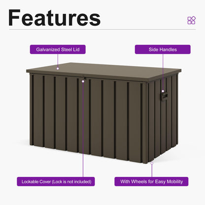 PURPLE LEAF Outdoor Deck Box 160 Gallon Waterproof Lockable Storage Box Container with Lid Deck Organization for Patio Cushions Side Table Pool Accessories Garden Tools, Brown