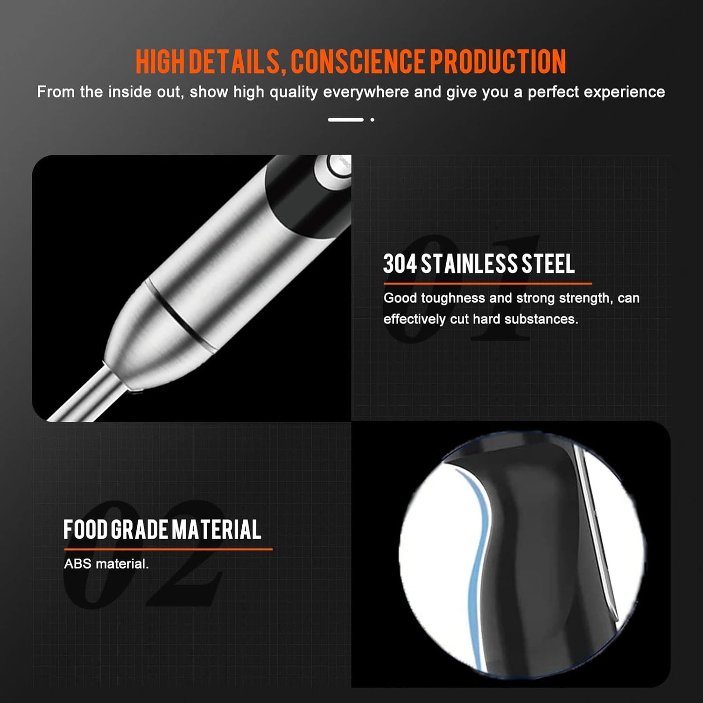 MegaWise 3-in-1 Immersion Hand Blender - Powerful 12-Speed Corded Blender with Whisk and Milk Frother (Black)