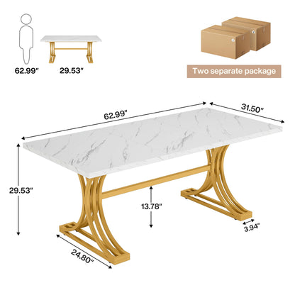 Tribesigns 10.5FT Conference Table, Modern Meeting Table for 8-10 People, Rectangle Seminar Boardroom Table for Office Conference Room with Stylish Legs (2, White + Gold)