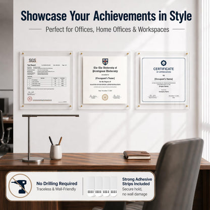 BEEJIBO 3 Pack 8.5x11 Diploma Frame for Walls – Clear Acrylic Certificate Frames with Magnetic, Self-Adhesive No-Drill Wall Mount Picture Frame for Documents, Artwork & Photos