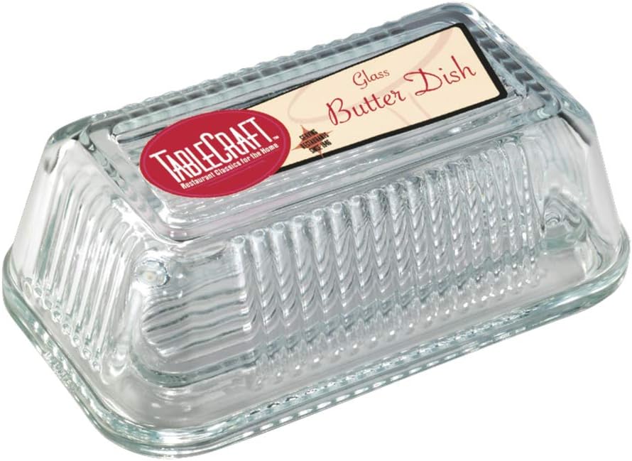 Tablecraft Ribbed Glass Butter Dish