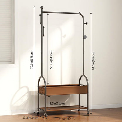Portable Rolling Anywhere Clothes Racks for Hanging Clothes, Heavy Duty Metal Garment Rack, Freestanding Clothing Rack with Smooth-Rolling Wheels,Double Layers Wardrobe Rack Organize Everything
