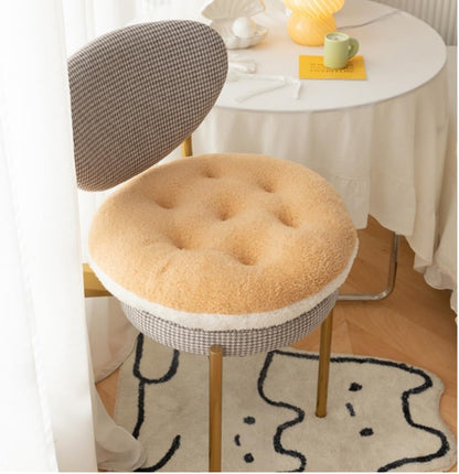 Super Soft Plush Washable Seat Cushion, Camel White Double Contrast Round Lamb Fleece for Kids Desk Chair 16 Inch