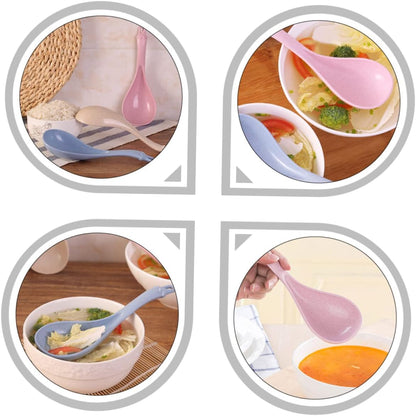 4pcs Wheat Straw Soup Spoon Set, Japanese Ramen Chinese Spoons, Unbreakable Kitchen Cutlery for Soup and Porridge