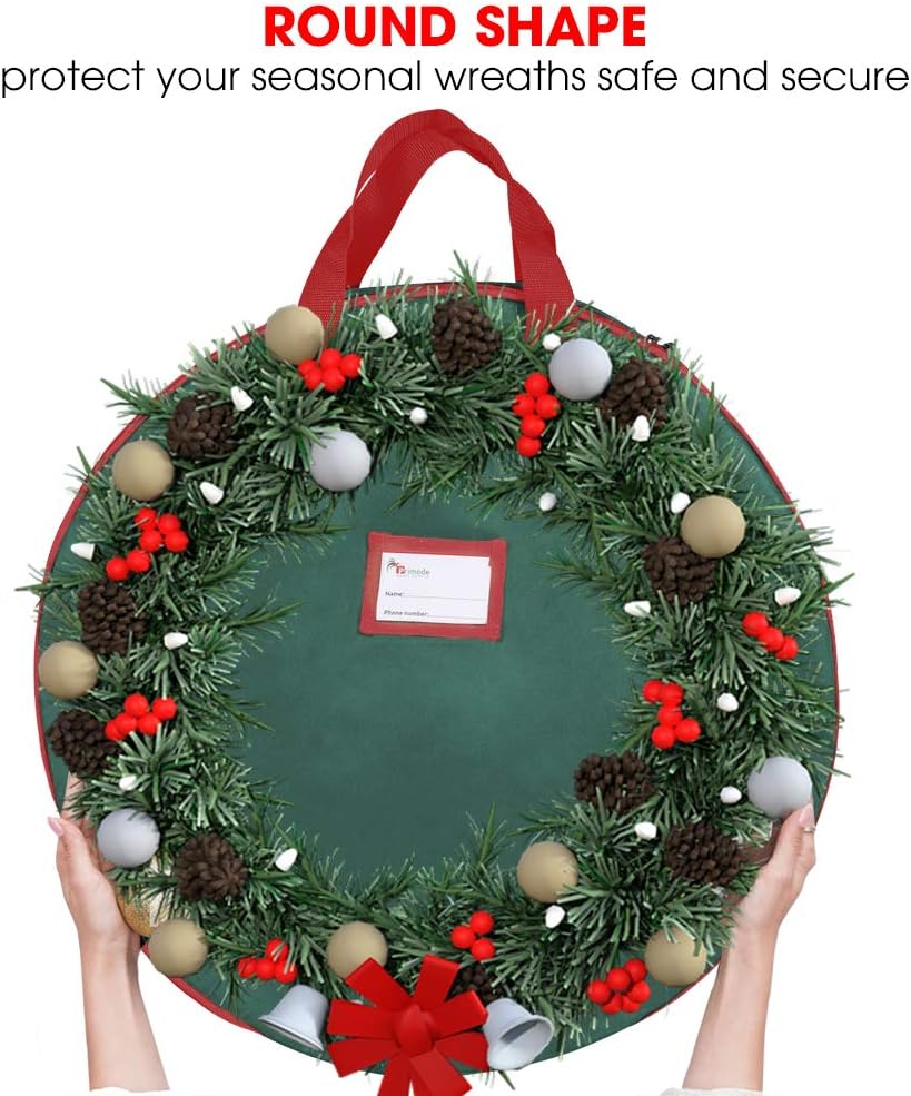 Primode Christmas Wreath Storage Bag, 24" Garland Wreaths Container with Handles, Durable 600D Oxford Polyester