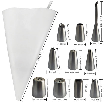 Reusable Cotton Piping Bags & Tips Set -16" Large Pastry Bag with 10 lcing Tips + 2 Couplers for Cake Decorating, Baking Supplies