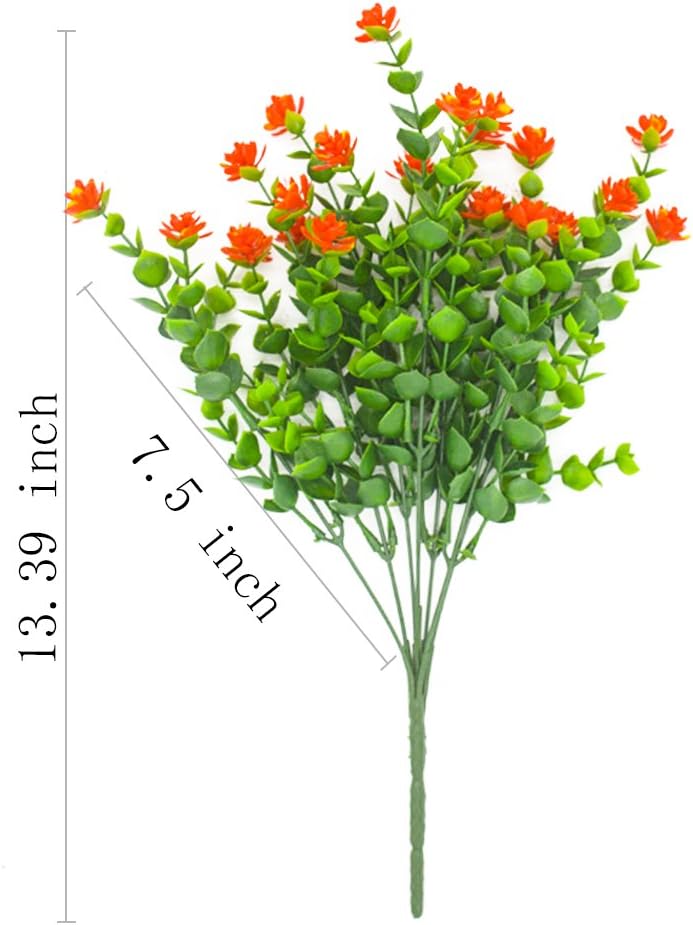 Artificial Flowers Faux Plastic Greenery Shrubs, UV Resistant Outdoor Plants for Home Kitchen Office Wedding Decor