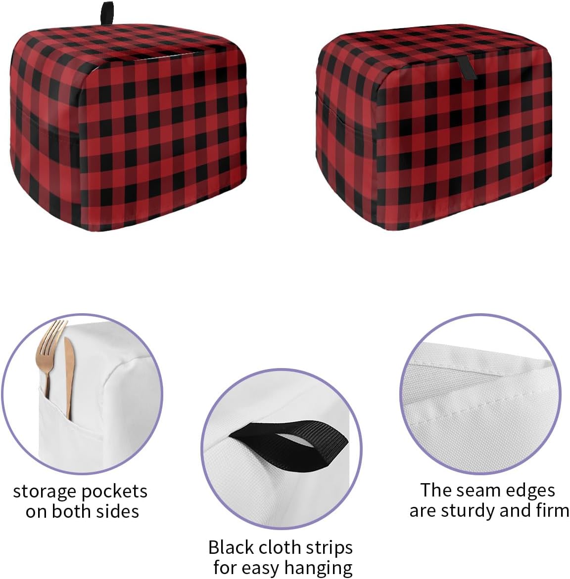 Merry Christmas Toaster Cover 2 Slice, Red and Black Buffalo Plaid Toaster Oven Cover
