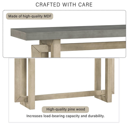 Merax Wood Entryway Console Table, Modern Line Frame with Industrial Concrete Top, for Living Room/Hallway/Foyer, Grey