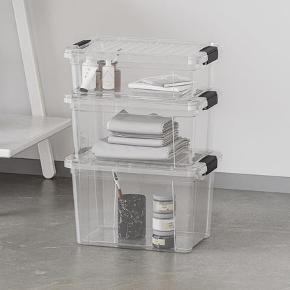 Superio Clear Storage Box with Lid, 49 Quart Plastic Container Bins for Organizing, Stackable Crates, BPA Free, Non Toxic, Odor Free, Organizers for Home, Office, School, and Dorm, 10 Pack