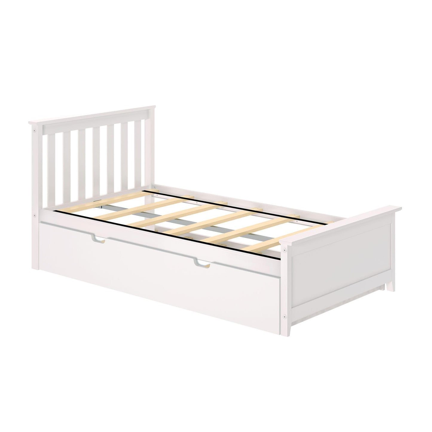 Max & Lily Twin Bed, Wood Bed Frame with Headboard For Kids with Trundle, Slatted, White
