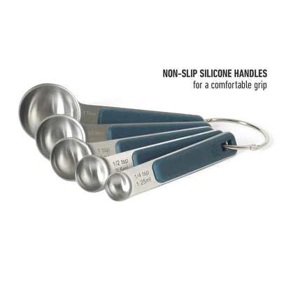 Calphalon Prime 5 Piece Stainless Steel Measuring Spoons W/Navy Blue Silicone Handles
