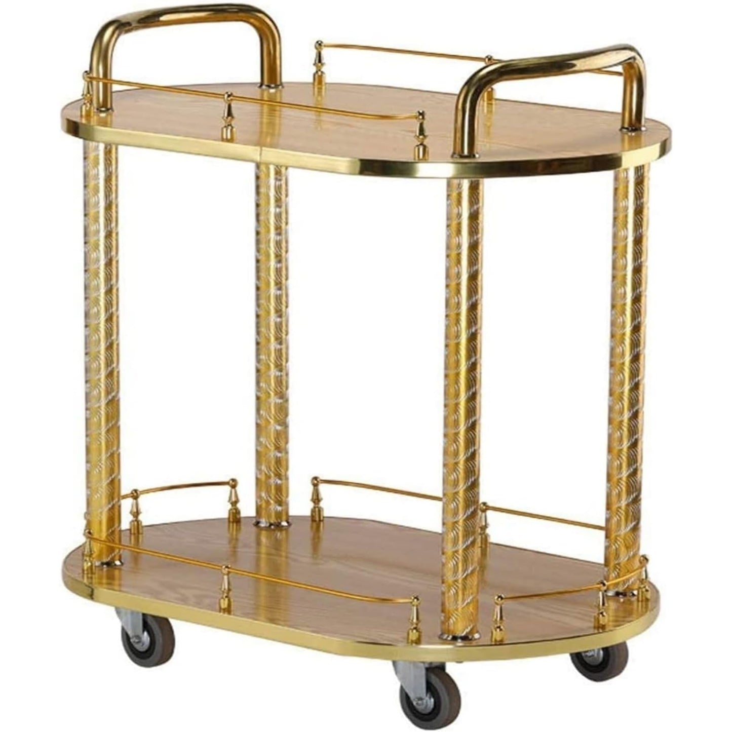 Bar Serving Cart for Hotel Luxury Restaurant, Drinks Liquor Trolley On Wheels Fully Assembled | Serving Trolley for 5 Star Hotel and Club Bar Cart Drinks Serving Tea (Gold)