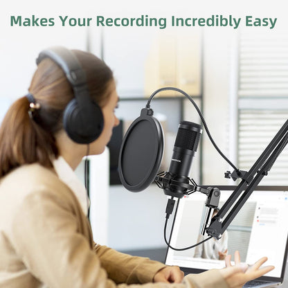 SUDOTACK USB Condenser Podcast Microphone for PC: Studio Microphone Kit with 192KHz/24bit Professional Sound Chipset Cardioid for Recording, Streaming, Gaming, Voice-Over, YouTube, Twitch (ST-800)
