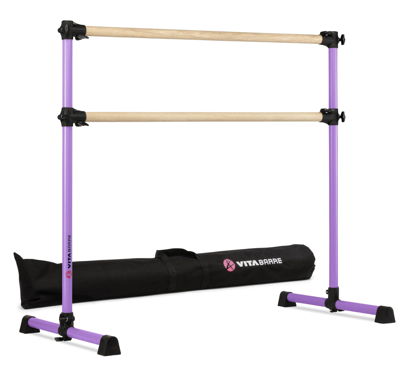 VITA Barre Portable Freestanding Double Ballet Barre, Prodigy, 4 Ft Bars, Purple, Wood, with Bag | Adjustable Height, USA Made, Home or Gym Exercise Equipment for Kids & Adults | Dance, Fitness