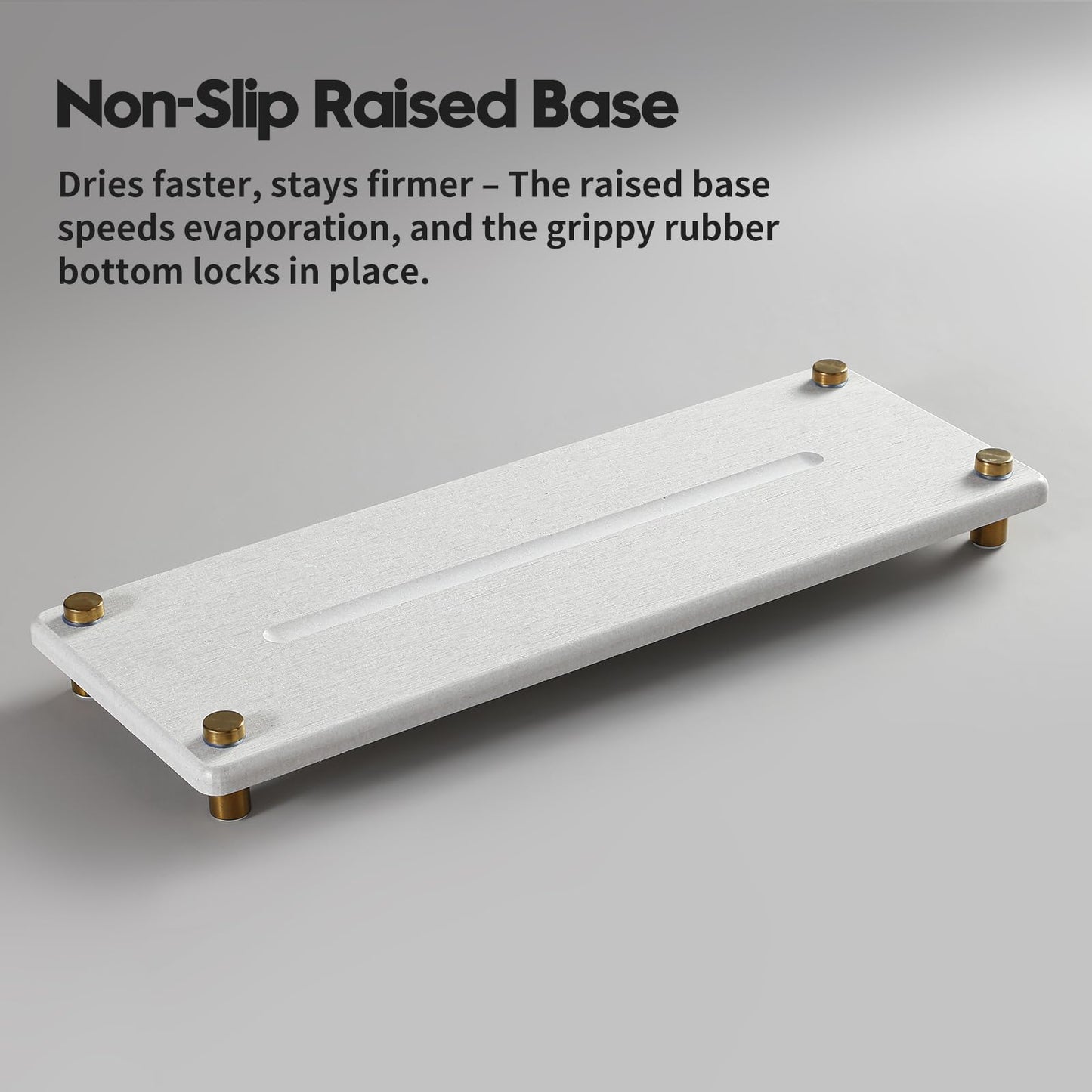 Razborci Water Absorbing Stone Sink Caddy Kitchen Sink Organizer Tray, Diatomite Bathroom Counter Tray, Gold Faucet Drying Mat Coaster Soap Dish Rack Riser Dispenser Sponge Holder, Beige 12.5" x 4.5"