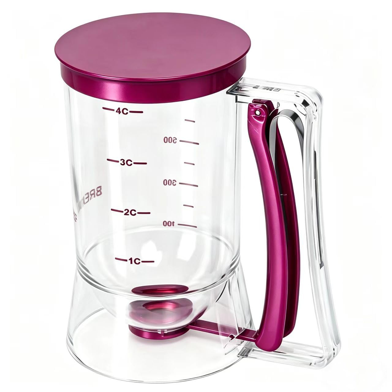 BBSTARZ Pancake Batter Dispenser – 4-Cup Batter Dispenser with Squeeze Handle & Measuring Marks for Pancakes, Waffles, Muffins, Crepes & Cupcakes – Baking Tool (purple)