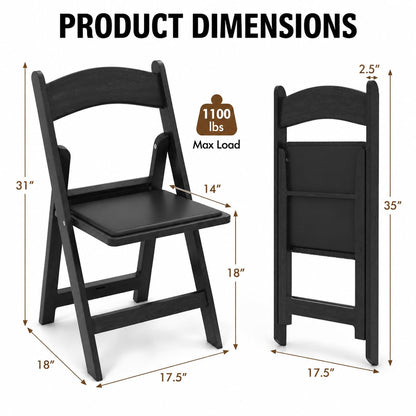 POWERSTONE Folding Chairs 8 Pack, Foldable Chair with Padded Seat, 330Lbs Capacity Lightweight Seat for Indoor Outdoor Office, Wedding, Party, Picnic, Events, Black Resin