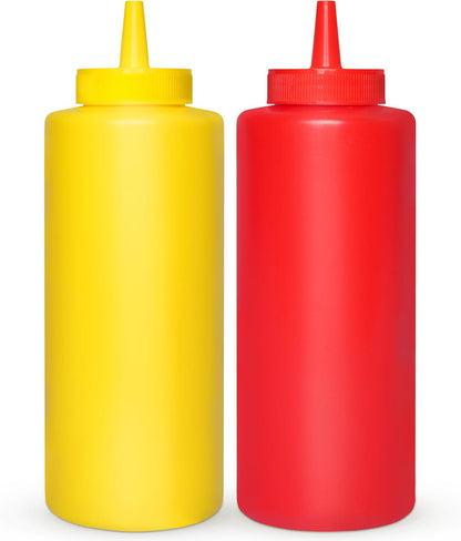 12 OZ 2 PACK BRIGHTFROM Condiment Squeeze Bottles, RED/YELLOW Empty Squirt Bottle with Wide Neck - Great for Ketchup