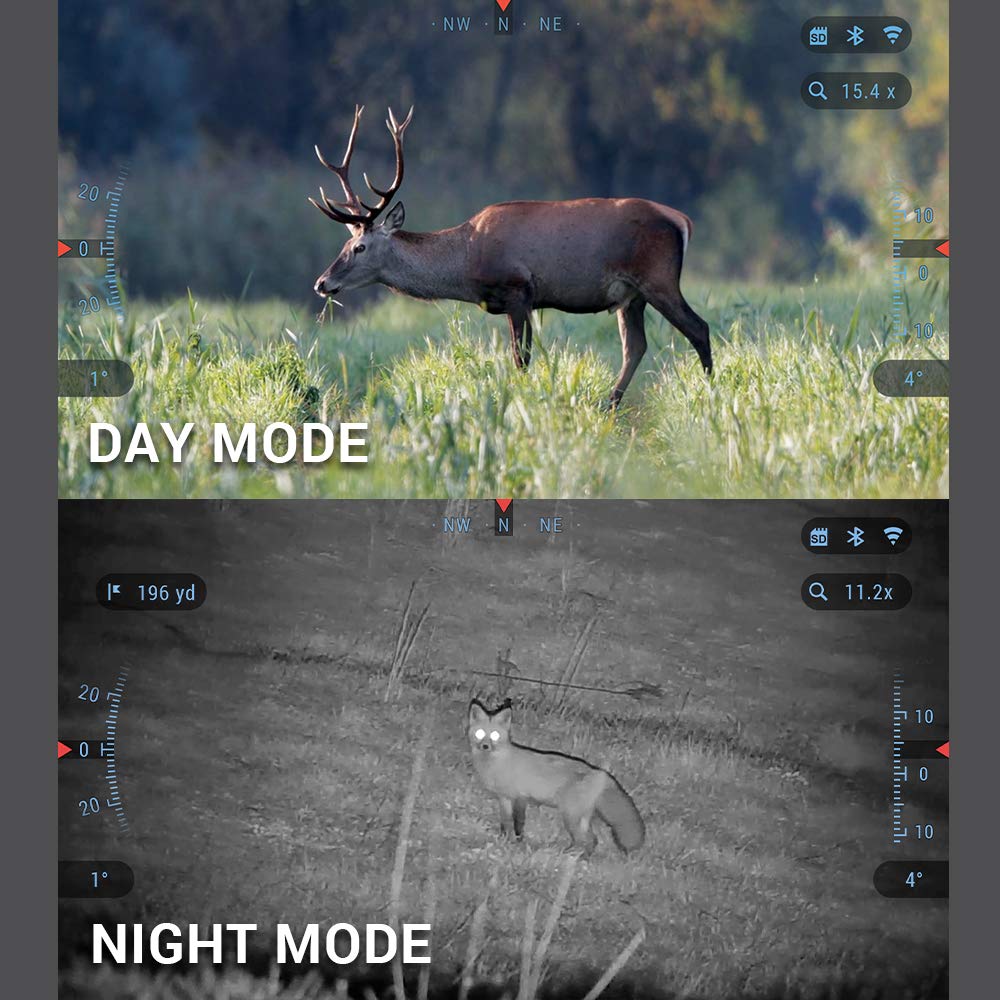 ATN Binox 4K 4-16X Smart Ultra HD Day/Night Hunting Binoculars w/Built-in Laser Rangefinder, Video Record, Wi-Fi, E-Compass, 16hrs+ Battery Power