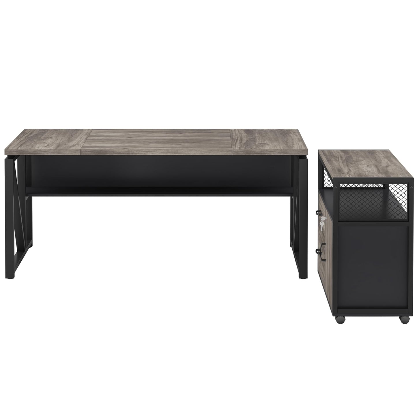 Tribesigns 63" Executive Desk with Reversible File Cabinet, Large L-Shaped Office Desk with Drawers, Business Furniture Workstation for Home Office (Dark Oak, 63-inch)