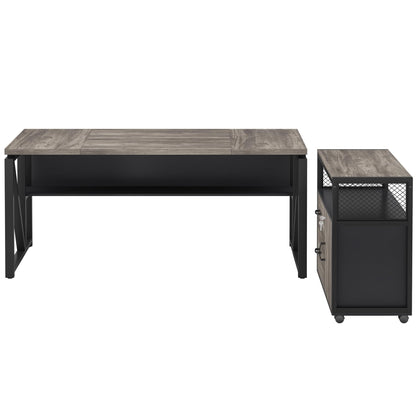 Tribesigns 63" Executive Desk with Reversible File Cabinet, Large L-Shaped Office Desk with Drawers, Business Furniture Workstation for Home Office (Dark Oak, 63-inch)