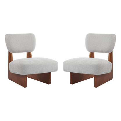 Christopher Knight Home Mores Low Profile Accent Chair Set of 2, Modern Living Room Armless Lounge Chair, Fabric Comfy Reading Chair for Bedroom, Wooden Frame and Thick Padded Seat, Walnut+Gray