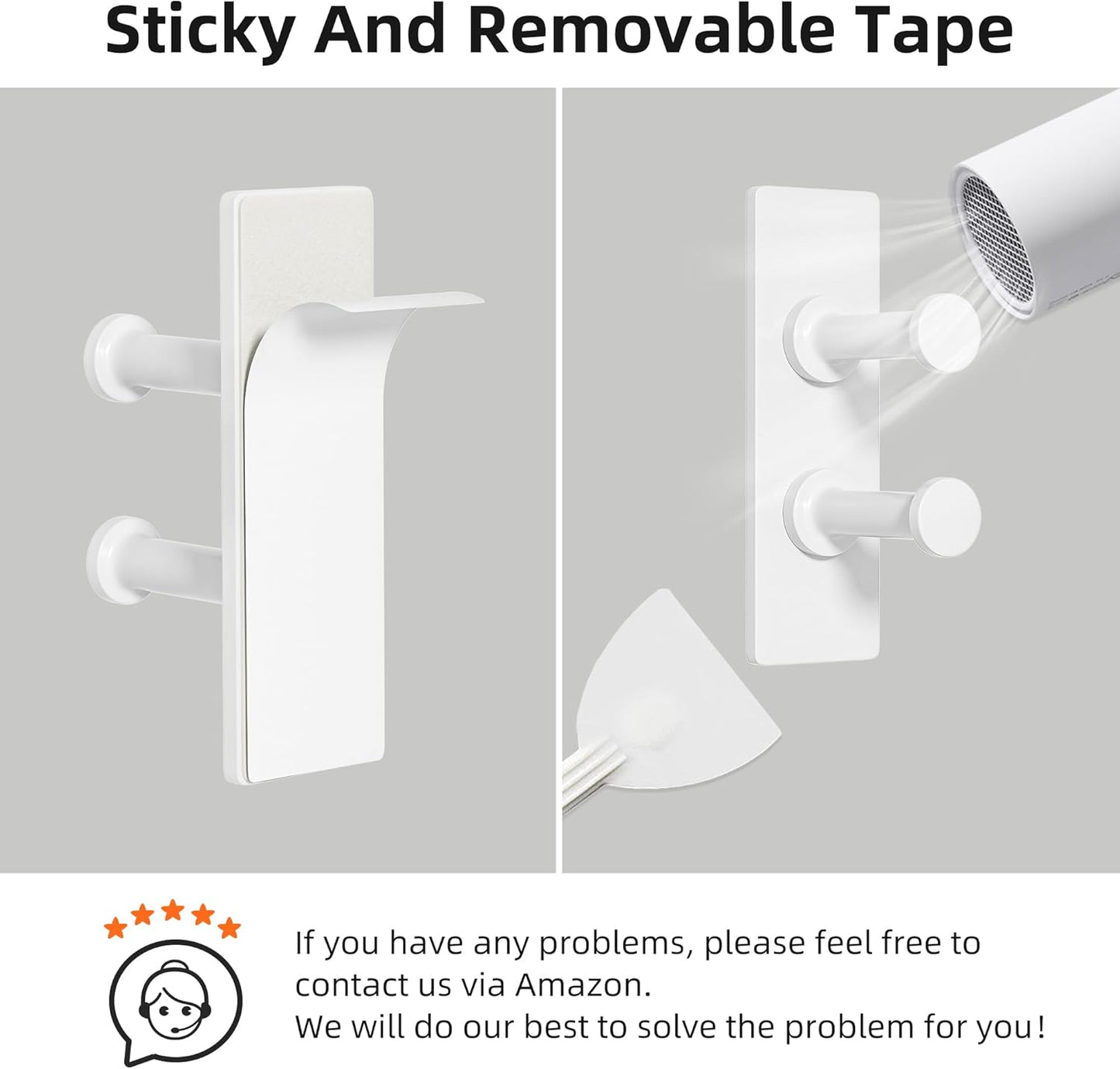 Shower Hook Inside Razor Holder - Adhesive Waterproof Wall Hook for Hanging Shower Accessories, White 4-Pack