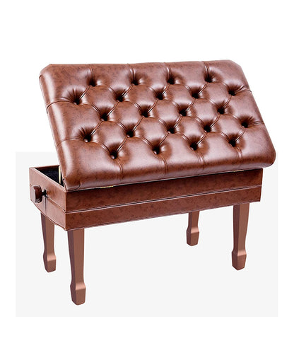 FKTHYO Leather Piano Bench Deluxe PU Leather Piano Bench,Auto Lift Piano Stool with Large Storage Box,Keyboard Bench Vanity Stool,84 x 47 x 49-59CM,Teak