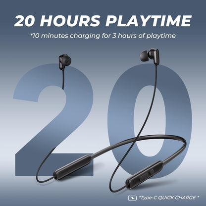 N18 Neckband Bluetooth Earbuds, Wireless Bluetooth 5.2 Headphones with Microphone, Ultra-Lightweight Comfort, IPX7 Waterproof, Deep Bass Strong Beat, 20H Playtime, Magnetic Earphones (Black)