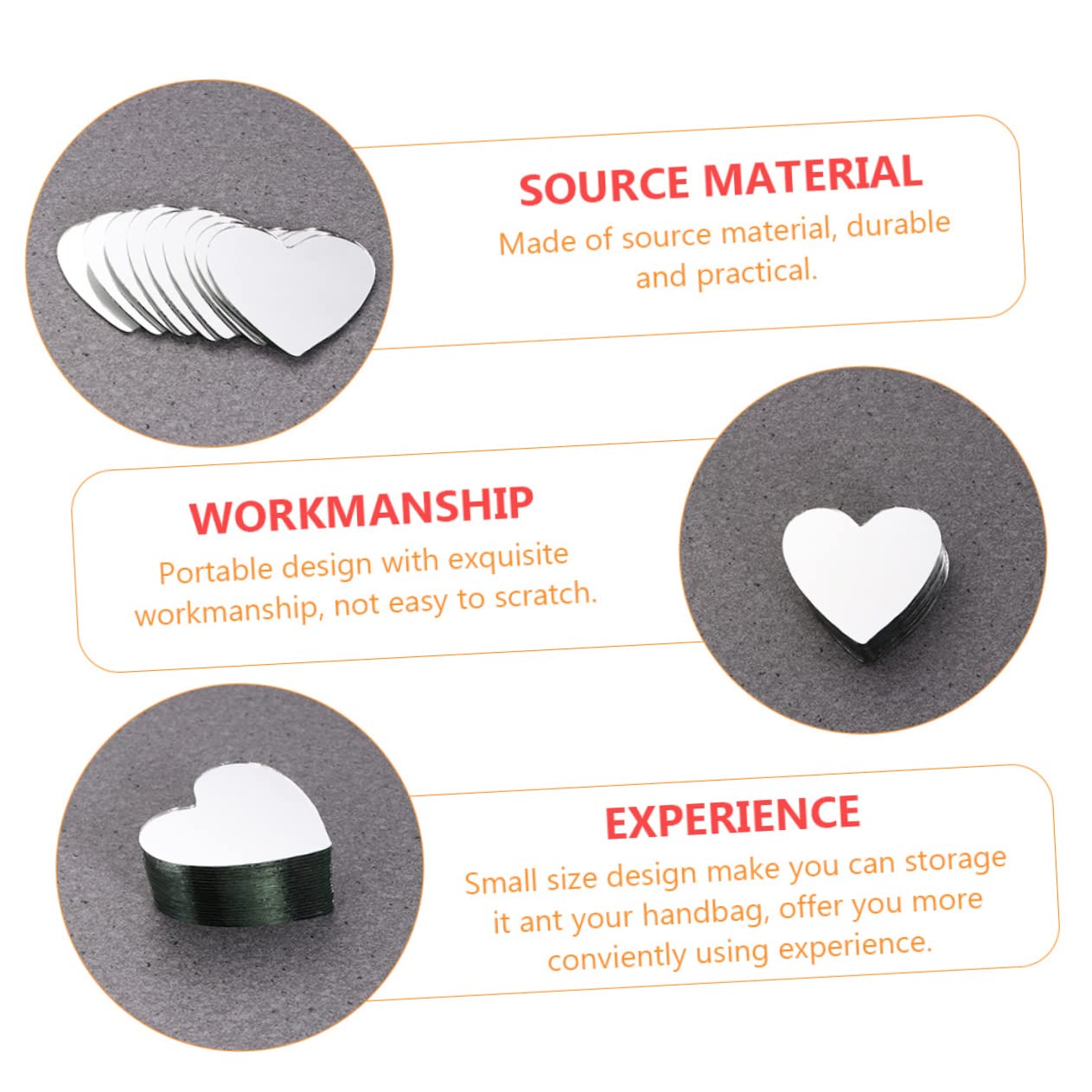 EXCEART 30Pcs Heart-Shaped Glass Mirror Tiles for DIY Craft Projects Compact Small Mirrors with Smooth Rounded Edges Safe for Handbag Storage and Makeup Vanity