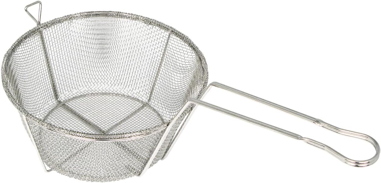 Winco FBRS-8 Round Wire Fry Basket - 8-1/2-Inch, 6-Mesh, Nickel, Medium