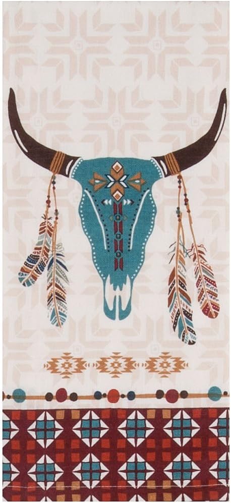 Southwest at Heart Kitchen Towel Set - Cowboy Boots & Cattle Skull, 2 Item Bundle