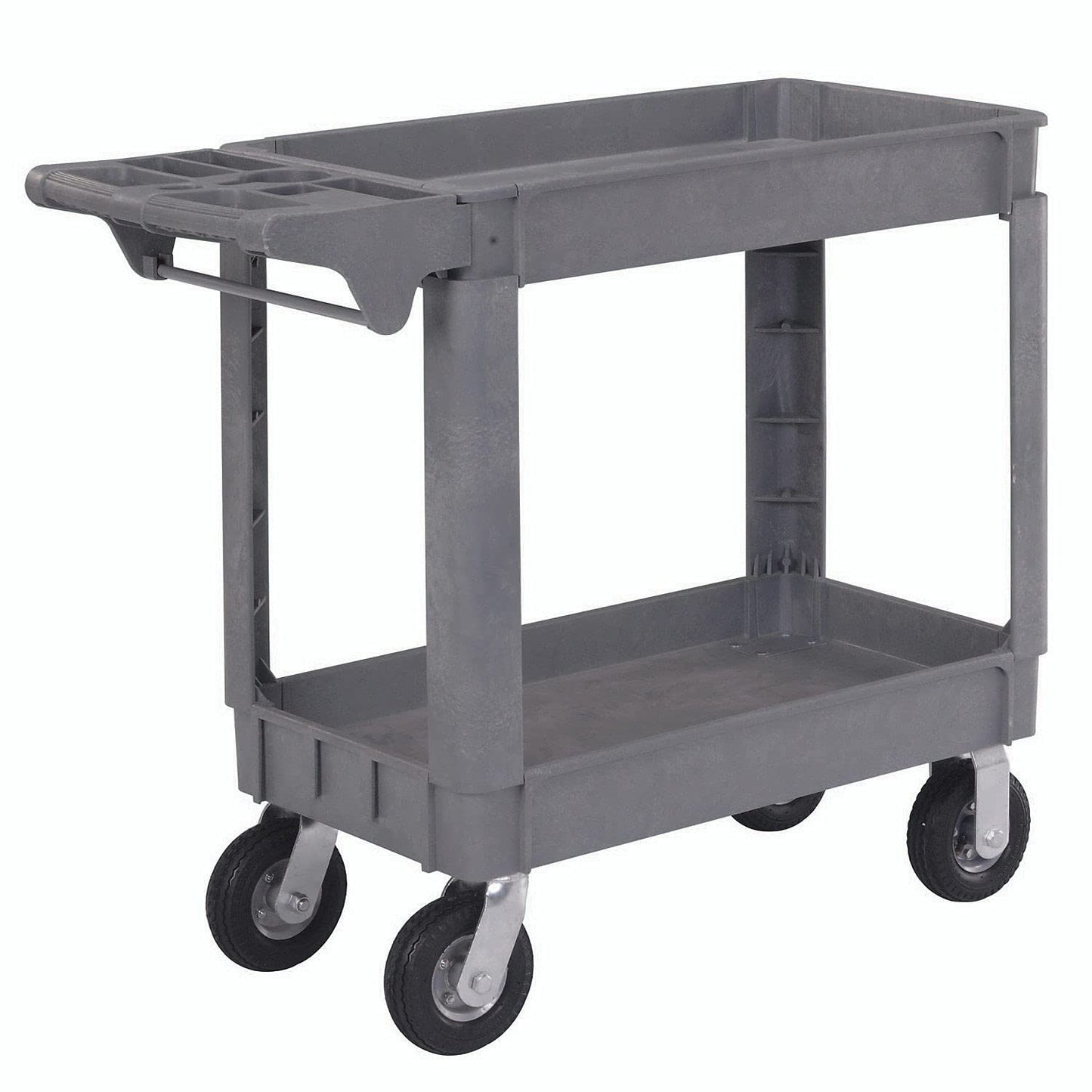Global Industrial General Purpose Utility Cart with 2 Shelves, 6" Diameter Pneumatic Casters, 500 Lbs Capacity, 40"L x 17"W x 35"H, Plastic Construction, Gray