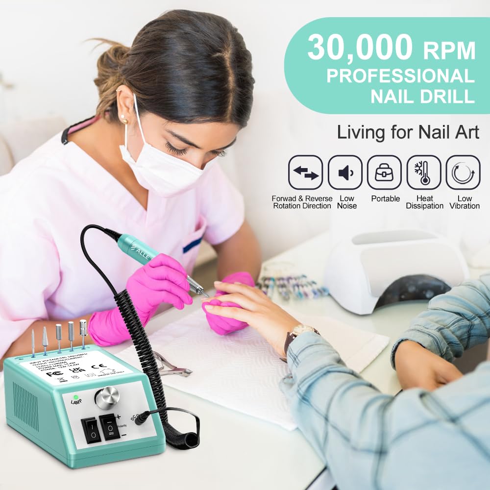 Professional Nail Drill Machine 30000 RPM Efile Electric Nail Filer Kit for Finger Toe Nails, Acrylic Gel Nails, Manicure Pedicure Drill with 6Pcs Nail Bits, 106Pcs Sanding Bands - Pink