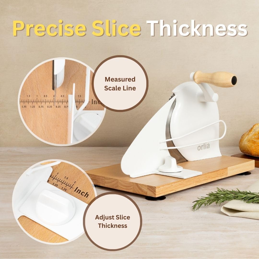 orlia Manual Bread Slicer for Homemade Bread – Adjustable Thickness, Even Slicing Hand-Crank Bread Cutter with Scale Guide, Serrated Blade & Secure Base