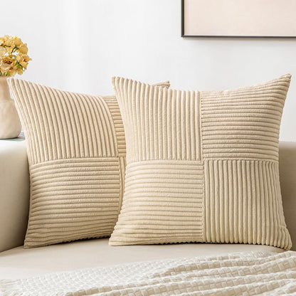 MIULEE Black Corduroy Pillow Covers Pack of 2 Boho Decorative Spliced Throw Pillow Covers Soft Couch Pillowcases Cross Patchwork Textured Cushion Covers for Living Room Bed Sofa 18x18 inch