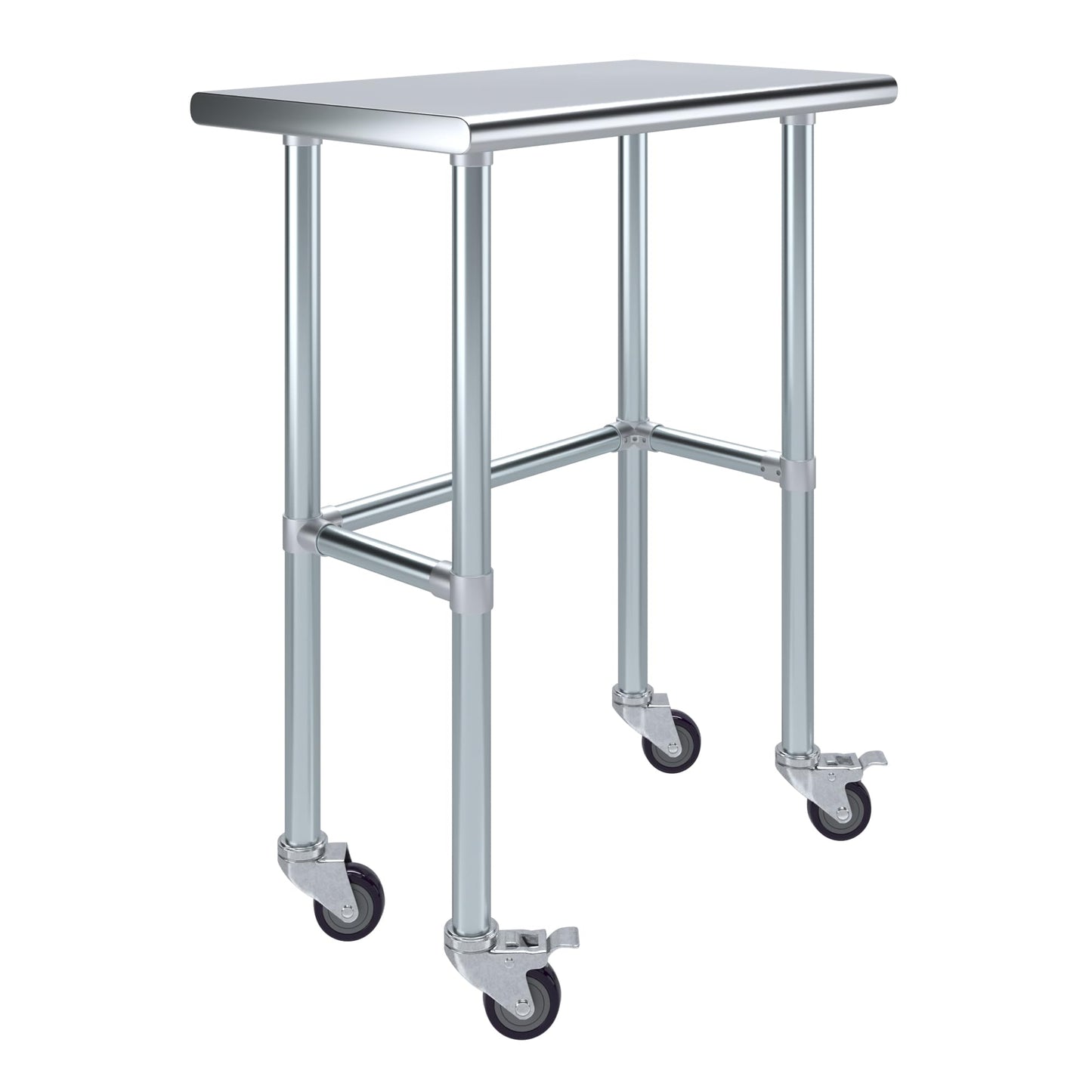 AmGood 18" X 30" Stainless Steel Work Table - with Open Base & Wheels | Food Prep | Utility Work Station | NSF Certified