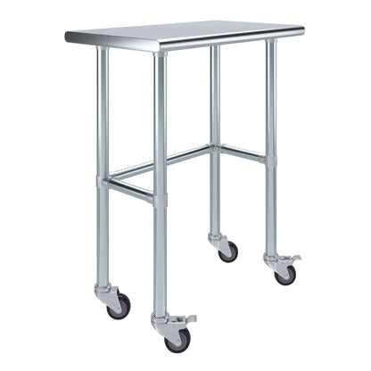 AmGood 18" X 30" Stainless Steel Work Table - with Open Base & Wheels | Food Prep | Utility Work Station | NSF Certified